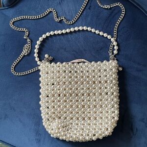 Zara Cream and Silver Pearl Beaded Bag